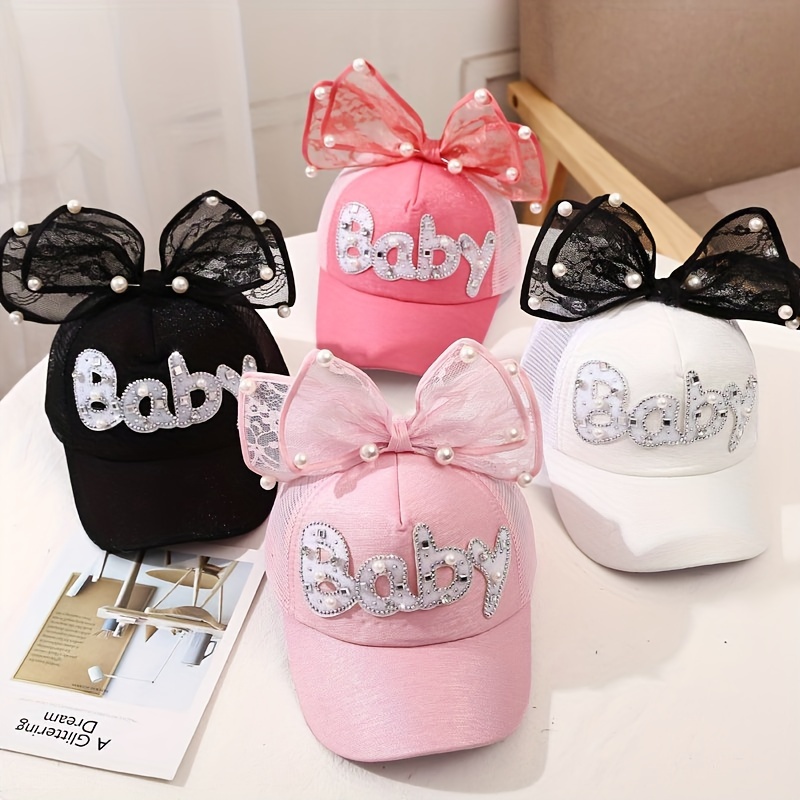 

Delicate Romantic Princess Curved Brim Baseball Cap, Glitter Baby Decor 3d Bow Trucker Hat, Snapback Hat Girls For Casual Leisure Outdoor Sports Cheerleading