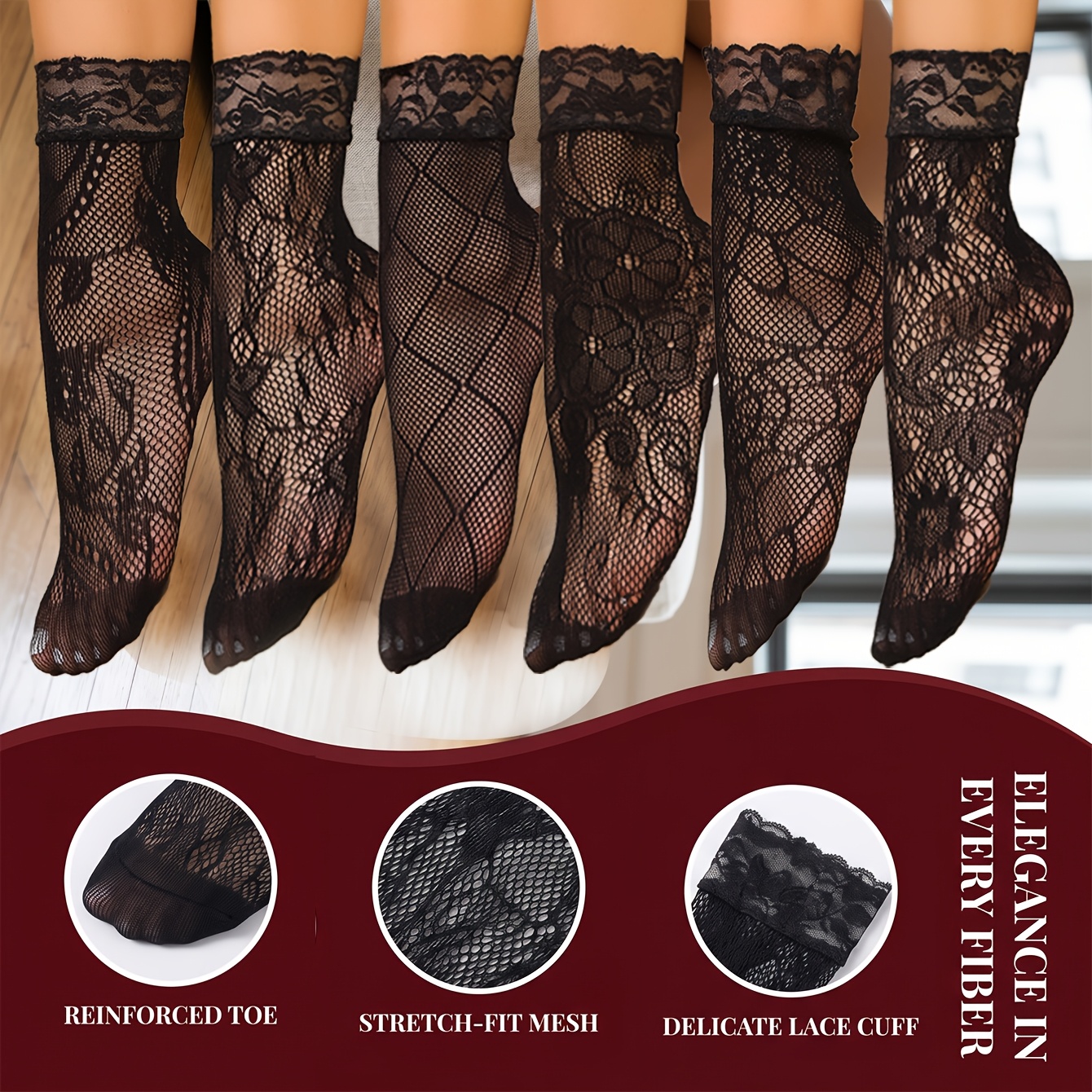 TEMU 6 Pairs Women's Lace Short Socks Set