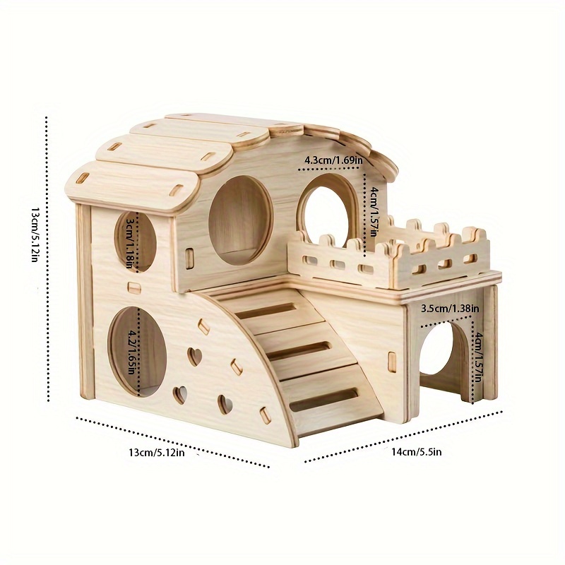 Wooden Two-layer Fence Cage For Hamsters, Perfect For Decorating Their Sleeping Area And Suitable For Bedding