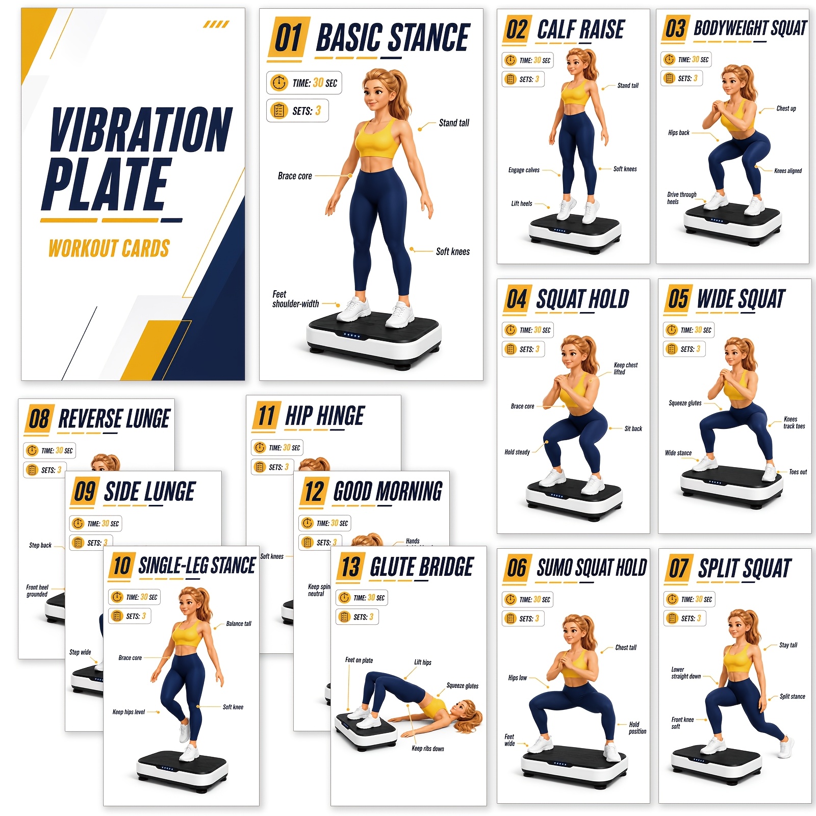 TEMU 20pcs Vibration Training Board Cards, Compatible Home Exercise Cards For Vibration Platforms, Daily Fitness Cards For Beginners, Guidance Cards