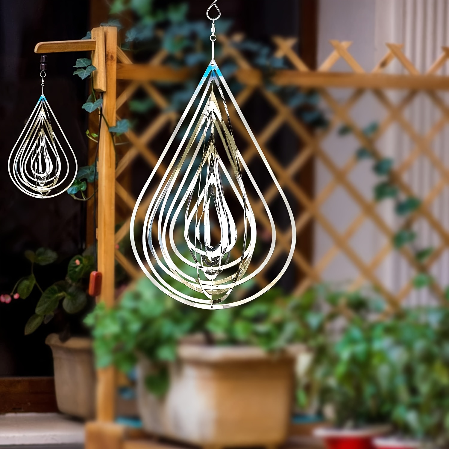 

1pc Rustic Stainless Steel 3d Teardrop Wind Spinner, Hanging Waterproof Garden & Balcony Decor With Smooth 360° Rotation Mechanism