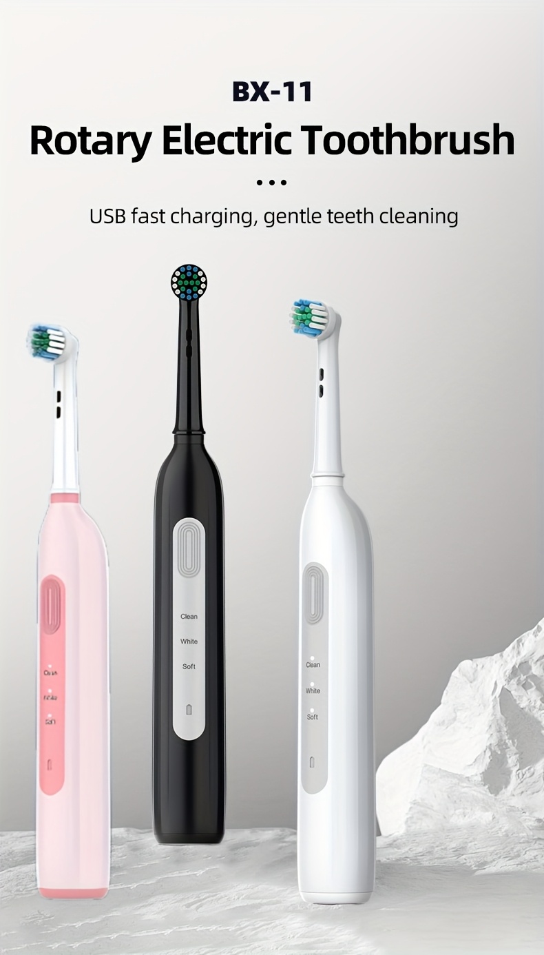 Powerful Rechargeable Electric Toothbrush- Compatible with Oral-B Brush Heads | Includes 10 Long-Lasting Replacement Heads | Ultra-Soft DuPont Bristles | 3 Cleaning Modes | USB-C Fast Charging | IPX7 Waterproof | Great Gift for Family or Travel