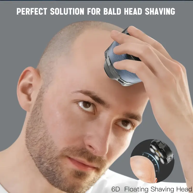 6d mens electric bald head clipper with led display cordless rechargeable 6 floating blades for smooth shaving short hair travel great gift for him rotating family use mens gift Product details 0