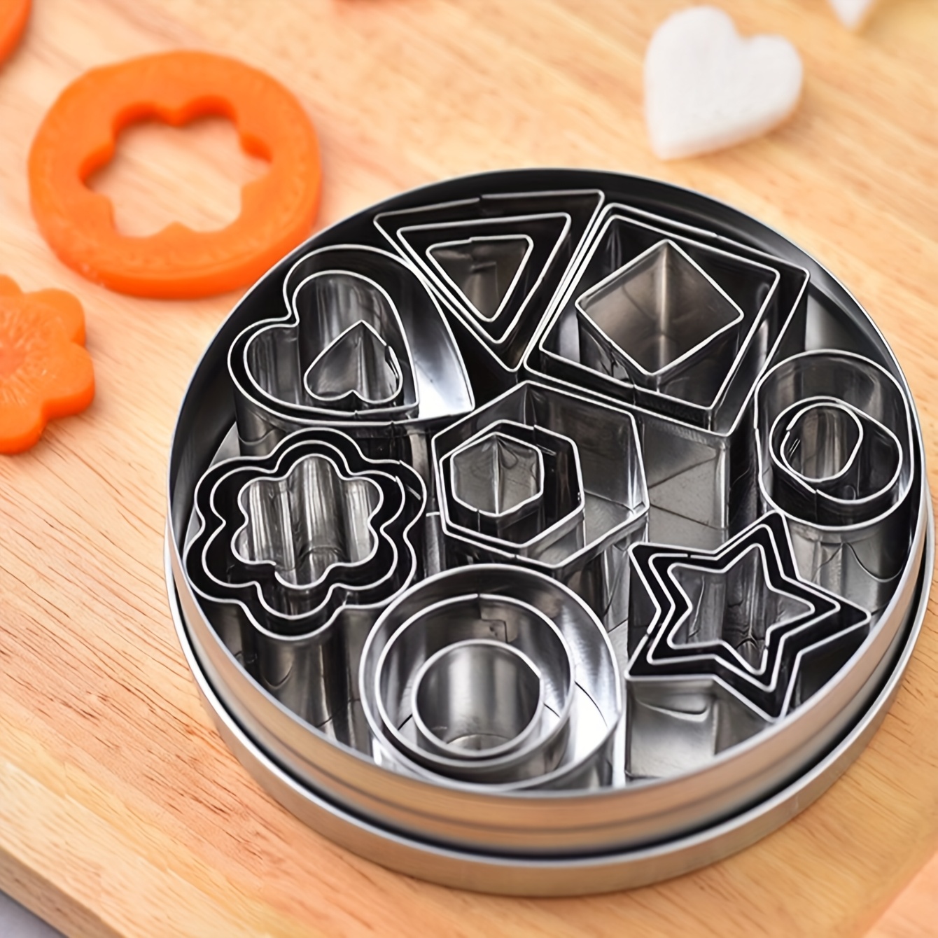 TEMU 24pcs Geometric Cookie Cutter Set, Made Of Stainless Steel, Very Stable, , Easy To Clean, Biscuits, Cake Decorating Tools