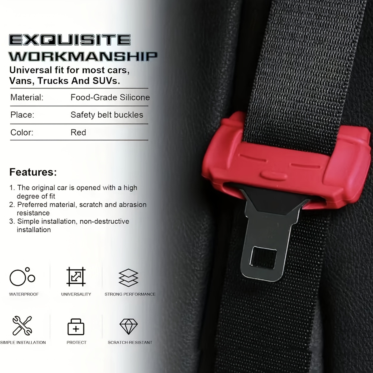 Universal Car Seat Belt Protector - Silicone Buckle Clip Cover, Anti-Scratch & Anti-Collision, Interior Safety Accessories for All Vehicles from Other Interior Accessories - price 2.13