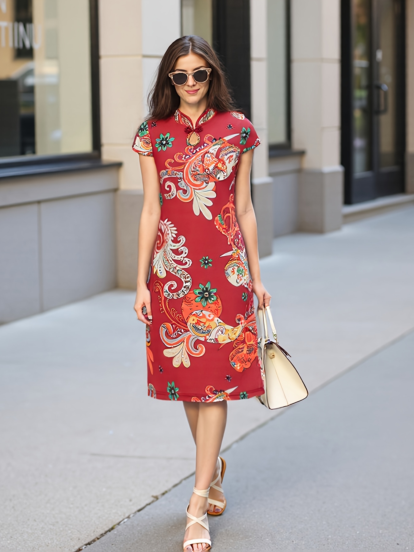 women chinese dress midi length cheongsam delicate vintage - Temu