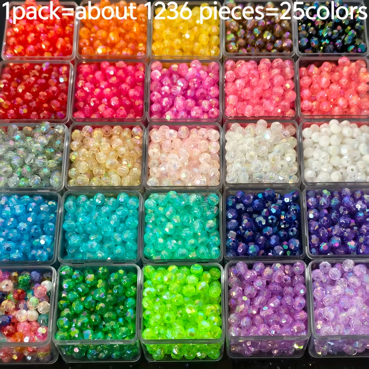 E-shop 1236 Stück 25-farbige 6 mm achteckige Acrylperlen, transparente AB-Farbe, facettierte Perlen für DIY-Bastelarbeiten – geeignet für