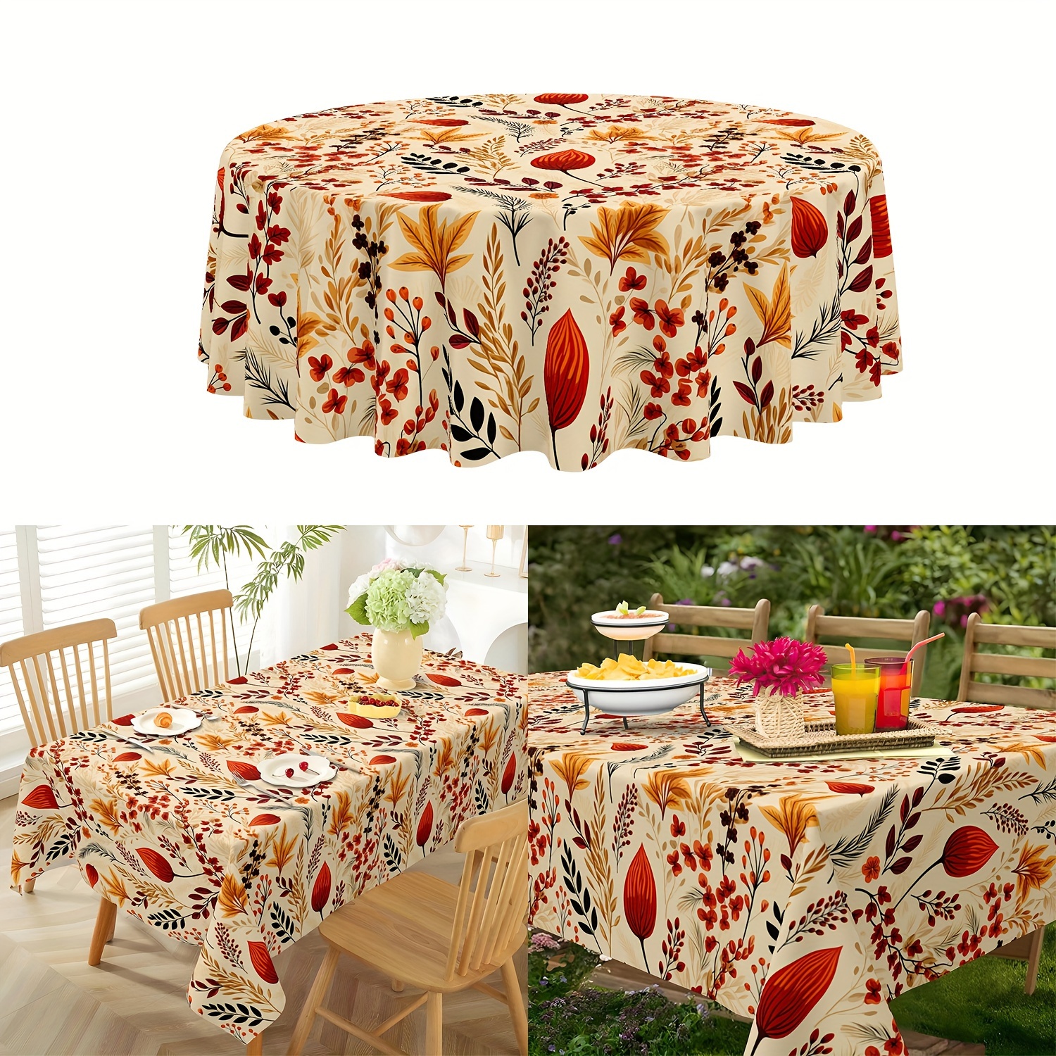 

Thanksgiving : Tablecloth - Stain & Waterproof, Pumpkin & Sunflower Design, Family