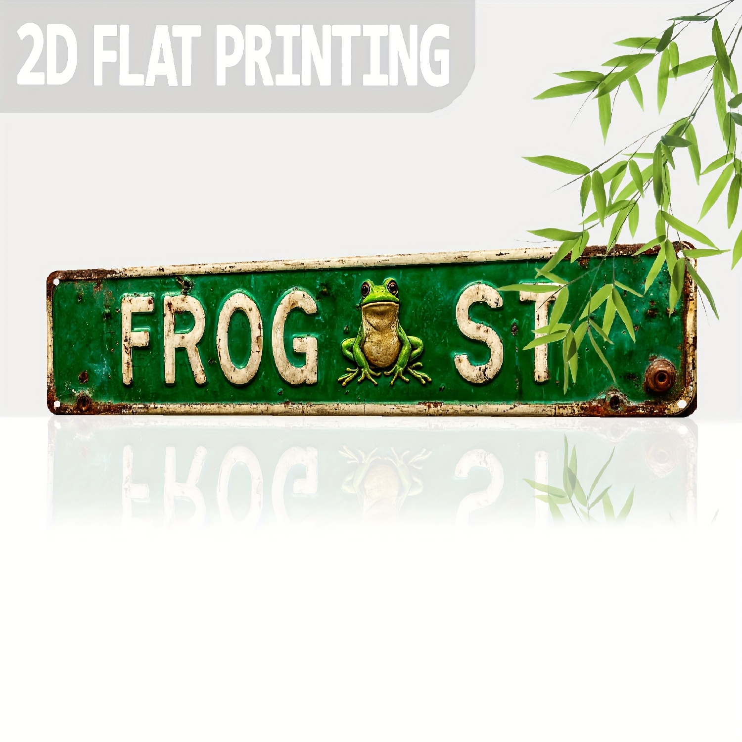 TEMU Panneau décoratif plat 2D « Frog », 1 pièce - Art mural vintage avec motif de grenouille verte, style rustique , le jardin, , et - Utilisation