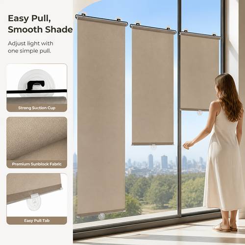 3 suction cup no drill shade curtain installation sun protection and heat insulation roller blind 95 uv protection adjustable length privacy shade curtain suitable for kitchen bedroom balcony rental homes etc