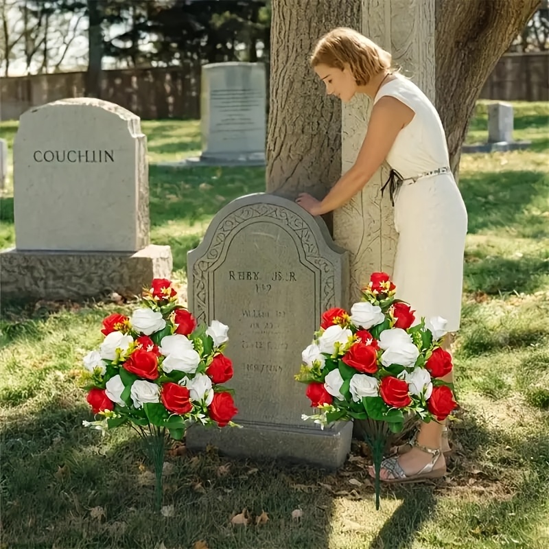 

2 Sets Of Artificial Graveyard Flowers, Outdoor Graveyard Decorated With Roses, Beautiful Arrangement Of Bouquets With Graveyard, And Non-bleeding Colors