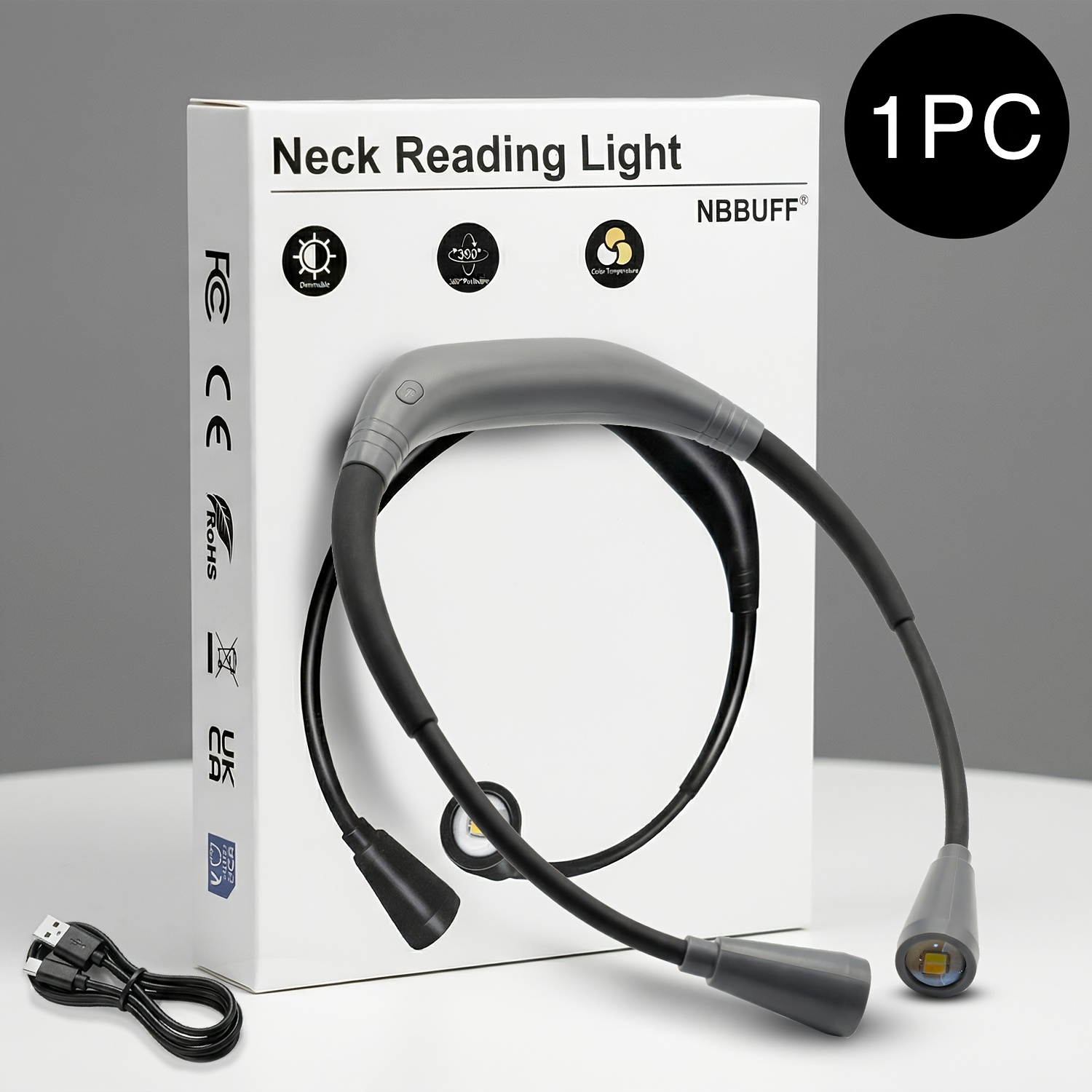 4/2/1pc Led Neck Reading Light, 3-color Book Light For Reading In Bed, 1200mah Rechargeable Lamp, Flexible Arm With Outdoor Warning Lamp, Travel