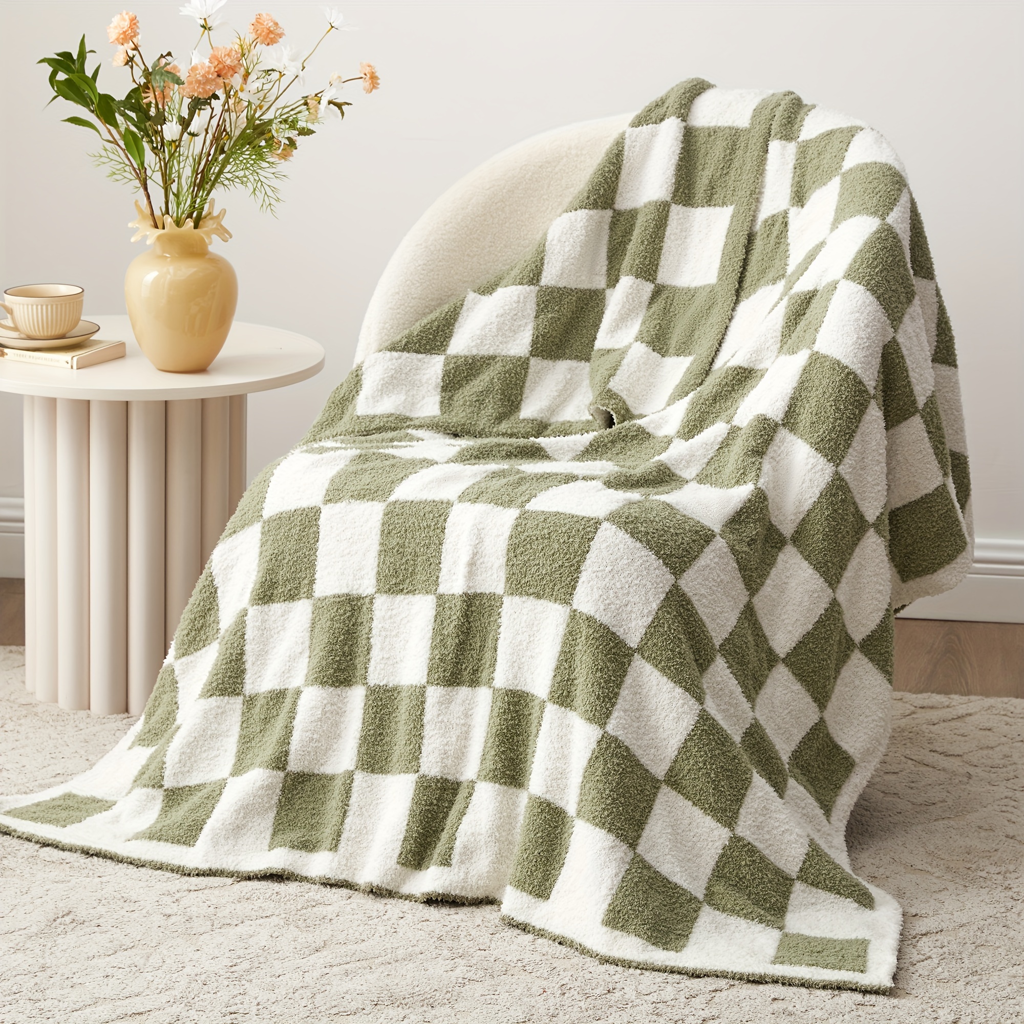 

Checkered Throw Blanket, Knitted Blanket With Checkerboard Grid Pattern, Soft Cozy Fluffy Blanket For Couch Bed Sofa, Blanket For All , 50"×60