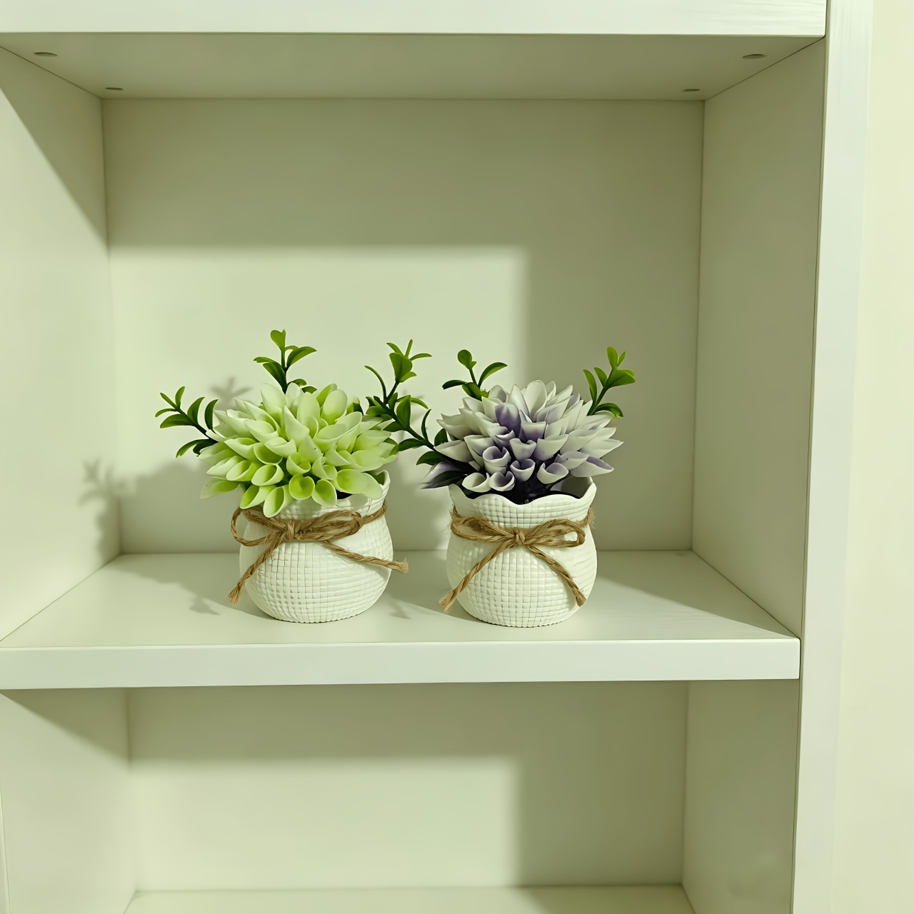 TEMU Juego de 2 macetas de flores artificiales con , cerámica blanca, decoraciones de cuerda de cáñamo, estilo moderno Ins. Ideal para uso doméstico