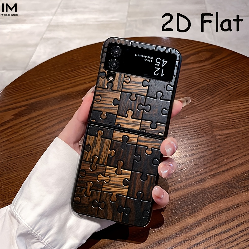 TEMU Phone Case: 2d Flat Wooden Puzzle Texture Background, Fashionable Pc Material, Style, Suitable For Folding Series: Galaxy Z Flip 4, Z Flip 5, Z