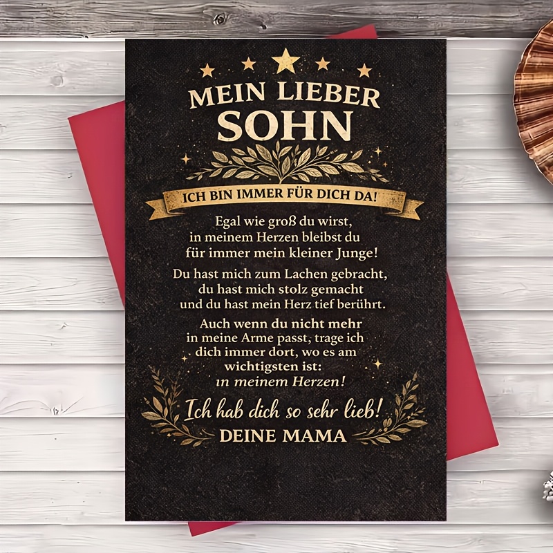 E-shop Ein Umschlag eine Grußkarte – Deutsche Grußkarte zur Wertschätzung des Sohnes von Mama – Herzliches Geschenk für den Sohn zum Geburtstag oder zu