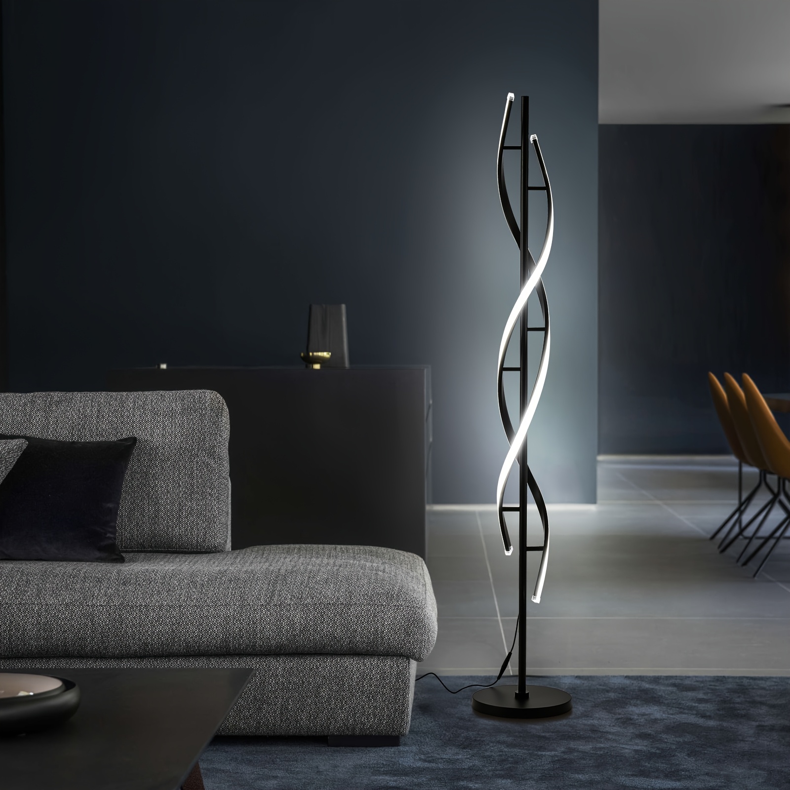 60 modern spiral floor lamp dimmable multiple color temperatures 48w suitable for bedroom living room kitchen office with remote control