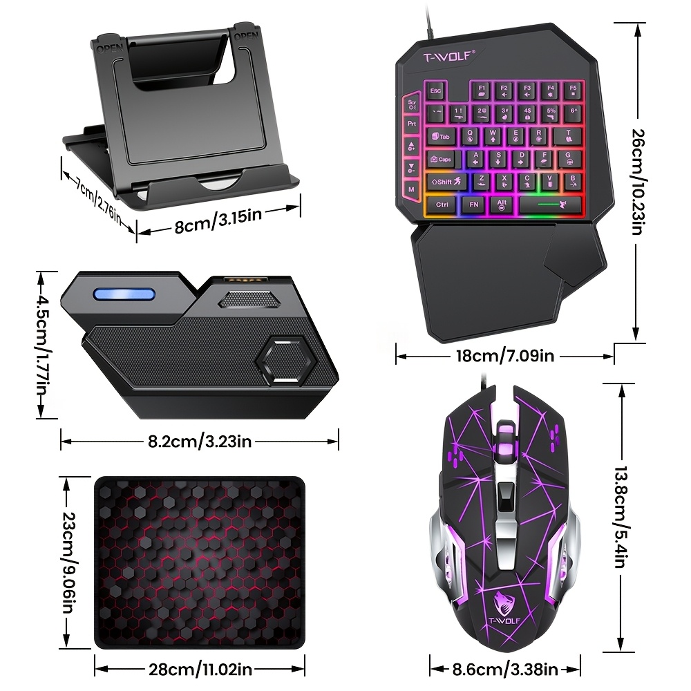 مجموعة لوحة مفاتيح وفأرة ألعاب 2 في 1 نصف يد، لوحة ميكانيكية سلكية بـ35 زر مع إضاءة RGB ومسند معصم، فأرة ألعاب سلكية محول لألعاب الأندرويد/آيفون PUBG