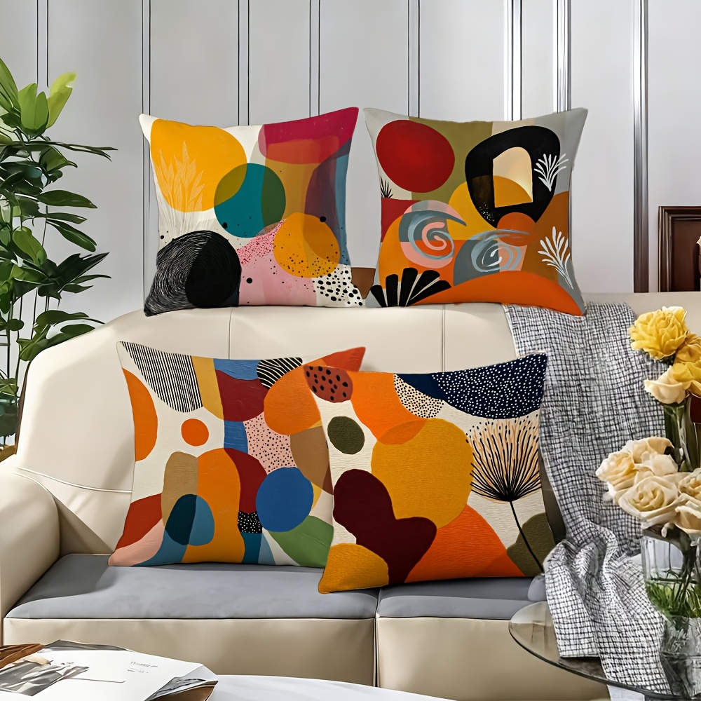 TEMU 4 pezzi di copricuscini ad saturazione in colori a in stile geometrico astratto, pieni di boh矇mien e complessivo, caratterizzati da stile