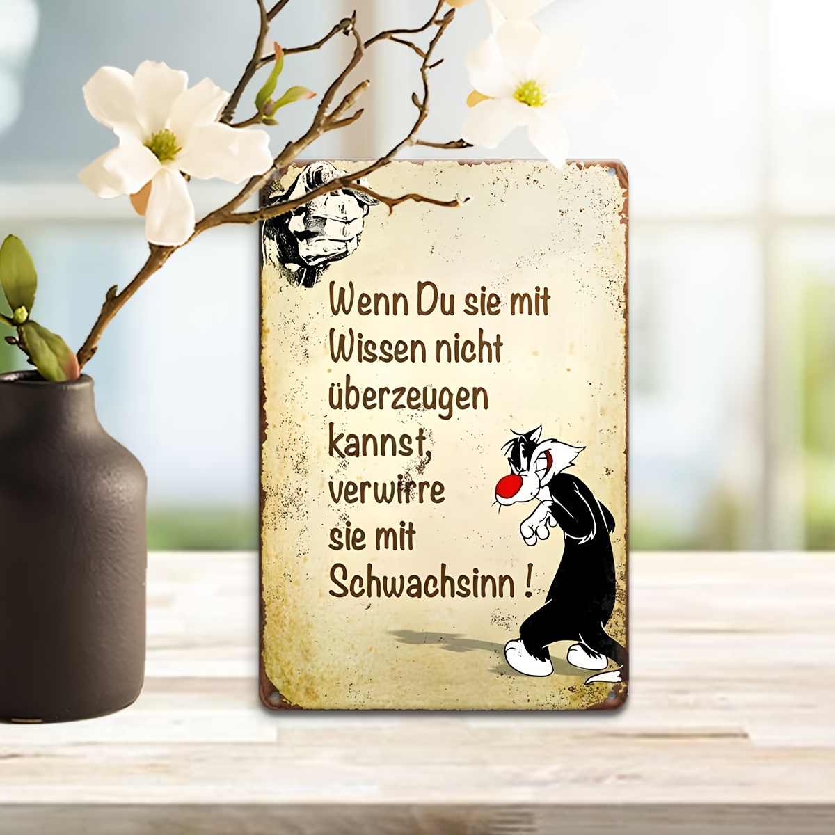 Vintage Deutsches Zitat Metall Zinnschild, 8x12   inspirierende Spruch Wanddekoration, rostbeständige Kunstplakette, vielseitige Halterung für Büro, Arbeitszimmer, Café, Bar, Raumdekoration, ideales Geschenk für Freunde 0