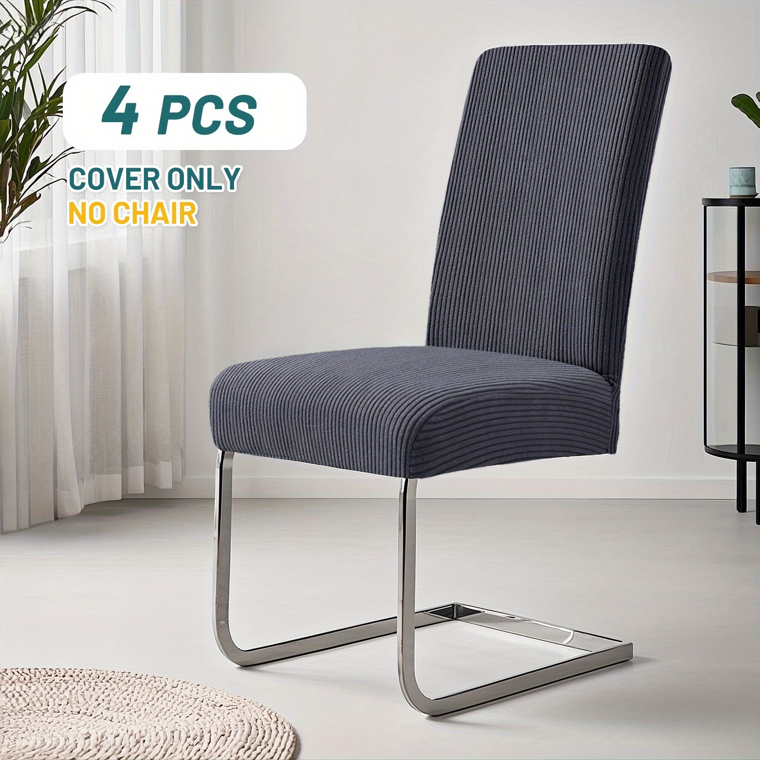 TEMU 4/6pcs Housses de Chaise Extensibles à Motif Floral à Rayures , Protections de Chaise, Élasticité, à Haut, Convient à Diverses Chaises à Haut,