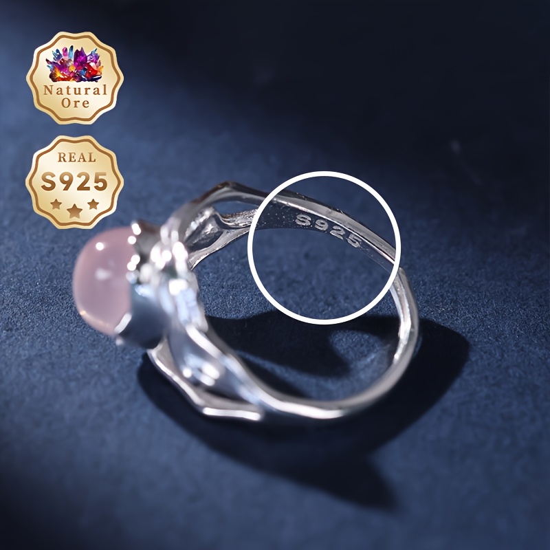 Women's 925 Silver Adjustable Ring with Natural Crystal, Gift Box