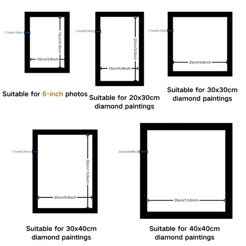 sizes diamond painting photo frames suitable for 6inch photos and 8x12inch 20x30cm 12x12inch 30x30cm 12x16inch 30x40cm 16x16inch 40x40cm diamond painting photo frames magnetic photo frames artwork photo frames suitable for wall door window decoration