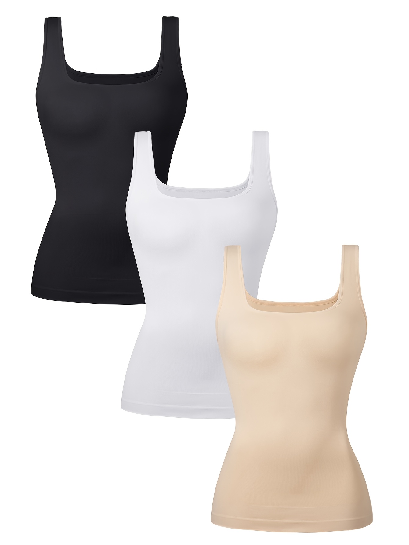 3pcs womens tummy control shapewear tank tops seamless square neck compression tops body shaper camisole