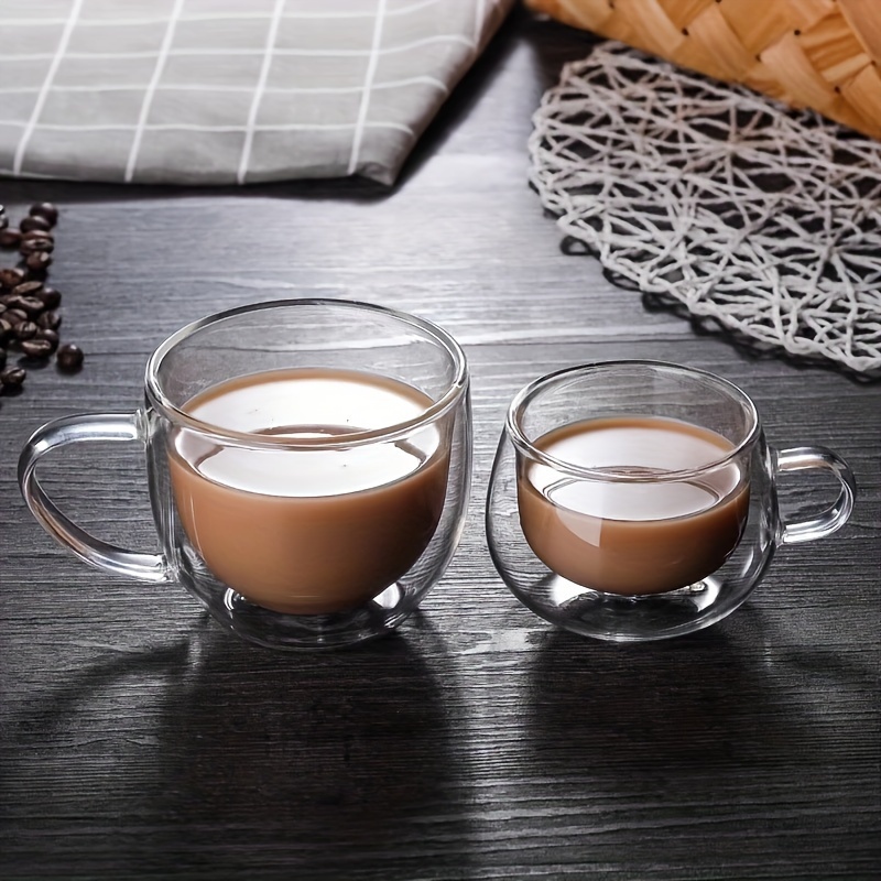 

2pcs Transparent Glass Cups With Handles, Household Juice Milk Coffee Cups, Office Men And Women Heat Insulation Double-layer Glass Cups