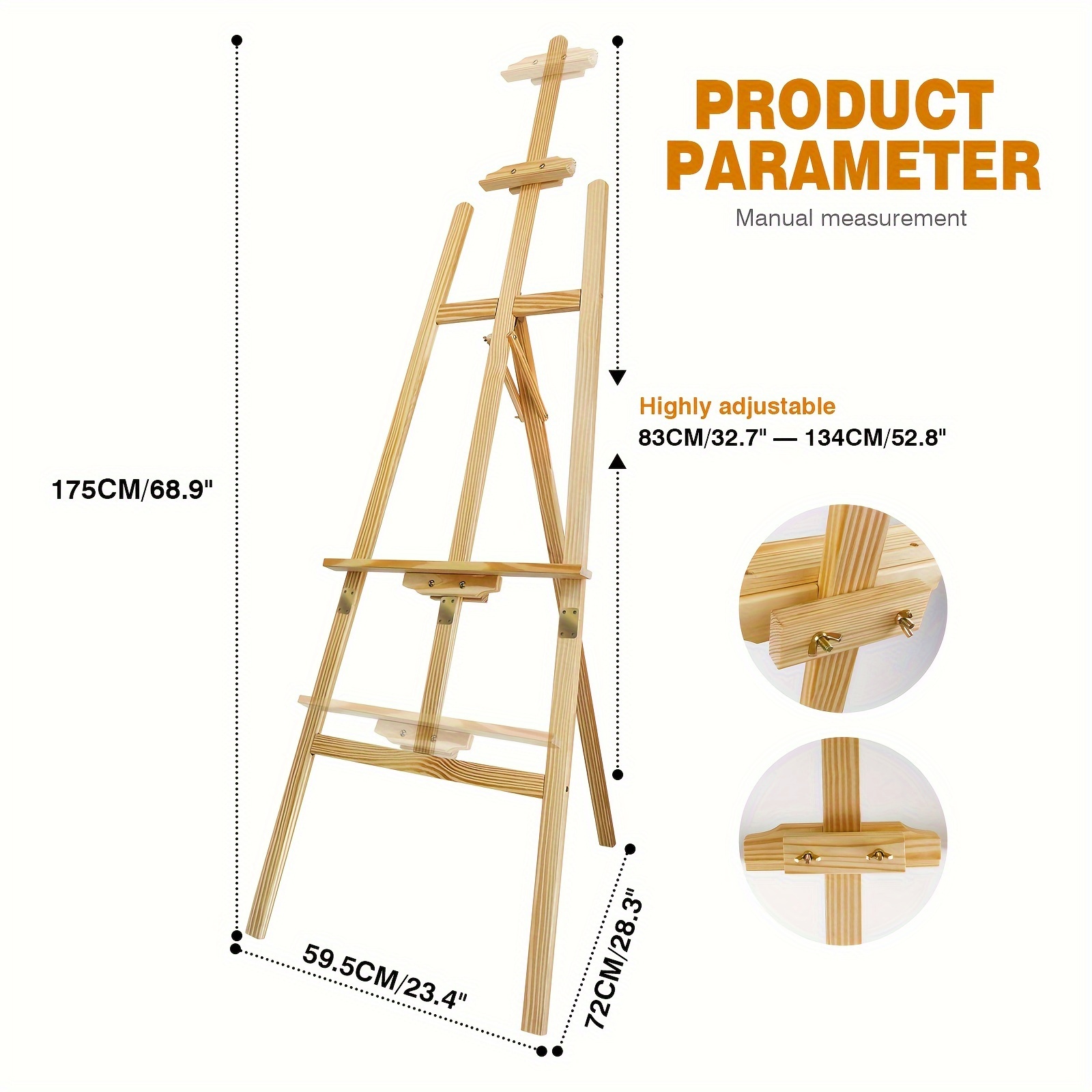 Easel Stand, Wooden Tripod Stand, Artist Easel, Drawing Easel Portable Easel For Painting Adults Kinds, Wedding, Display, Exhibition - Adjustable Canvas Height, Easy To Assemble, 1.75m/69inch