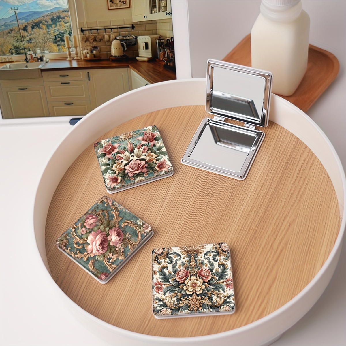 

Elegant Floral Compact Folding Mirror - Portable Handheld Double-sided Makeup Mirror With Frame, Ideal For Purses & Travel - Perfect Gift For Birthdays, Day, Weddings, Graduations