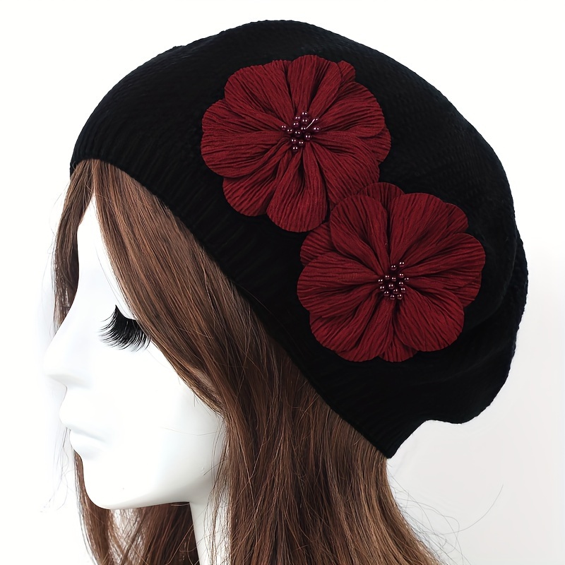 TEMU 1pc Floral Women's Beret Hat, Cold-proof And Warm, Multiple Colors