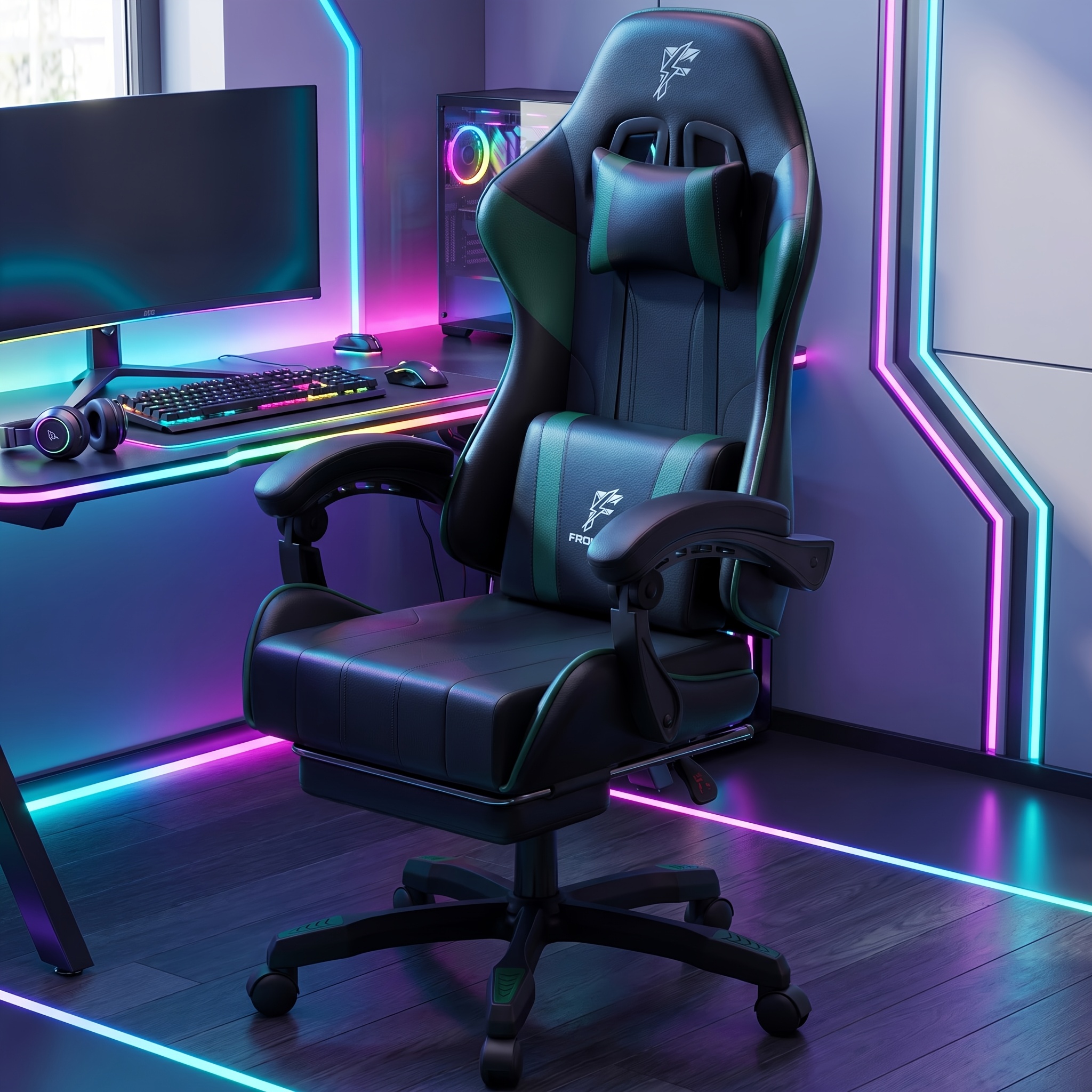 Image of Furnishia Ergonomic Gaming Chair With Headrest & Lumbar Support, Height Adjustable Pu Leather Computer Chair With Footrest For Adults, Reclining Office Chair For Bedroom Gaming Room, 6 Colors