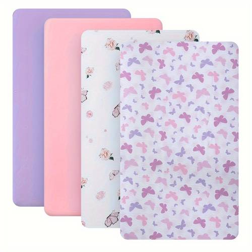 4 piece baby fitted sheet set solid colors and floral prints 100 soft breathable ideal for girls and home decor 52 x 28 x 8