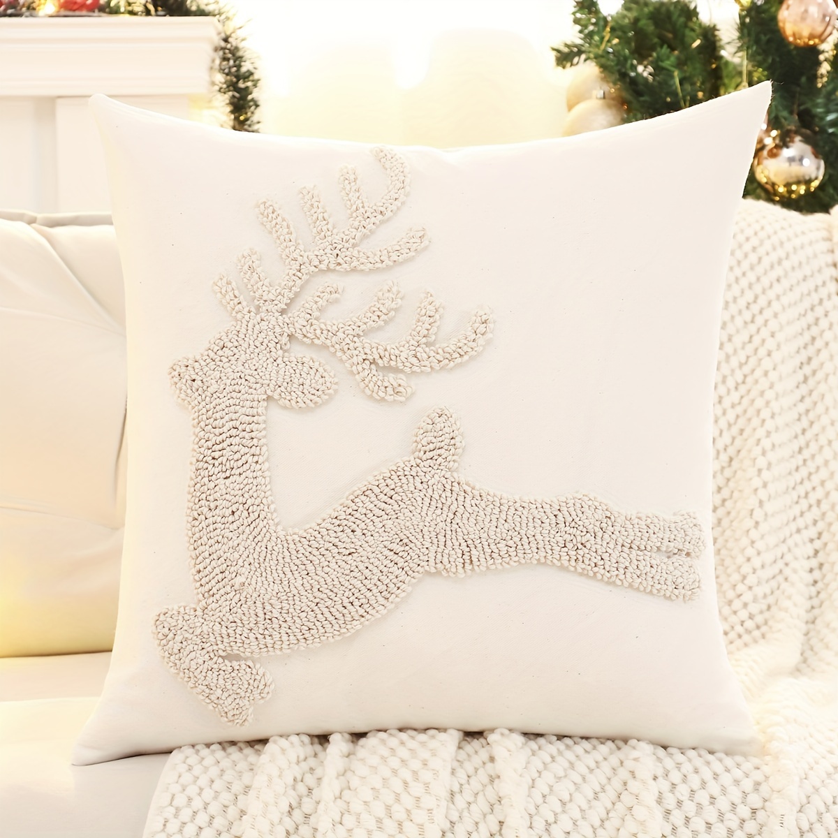 1pc Christmas Decoration Pillowcase Snowflake Elk Christmas Tree Canvas Embroidery Bedroom Living Room Decoration