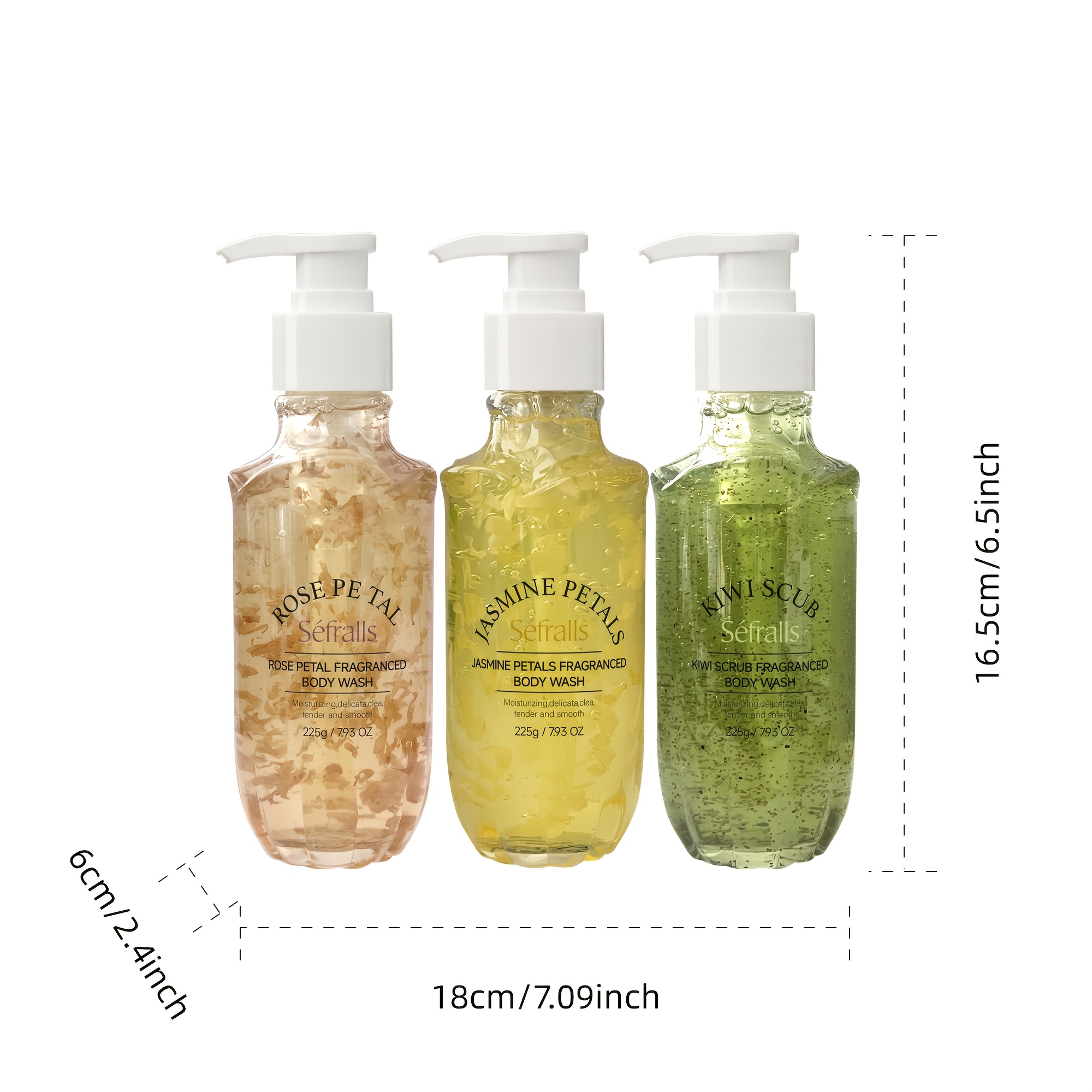 Sefralls Set Gelova za Tijelo s Mirisom Latica 225g*3 kom, Svijetlo Bež Čišćenje i Hidratacija, Gel za Tuširanje s Pravim Latice, Dugotrajan Miris, Set Gelova s Više Mirisa Latica