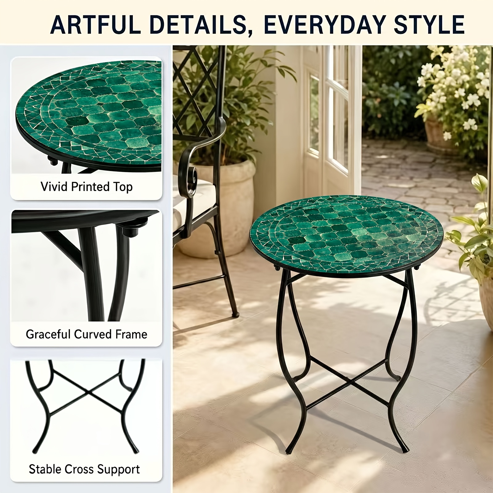 Moroccan Style Green Mosaic Pattern Round Side Table