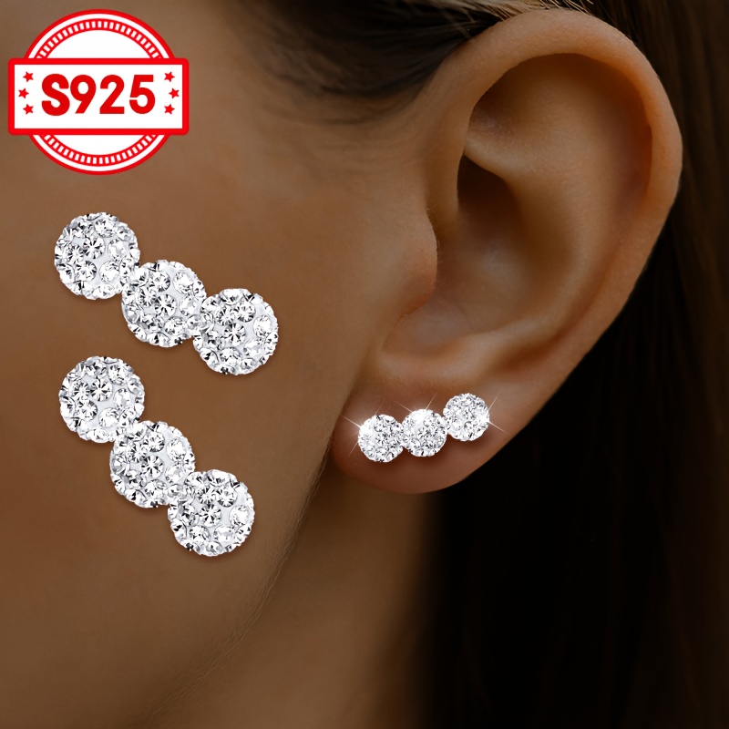 Image of 1 Pair, Women's Fashion Earrings, 3pcs Design + + Party Accessories, S925 Silver, Elegant Holiday Gift For Ladies, Hypoallergenic