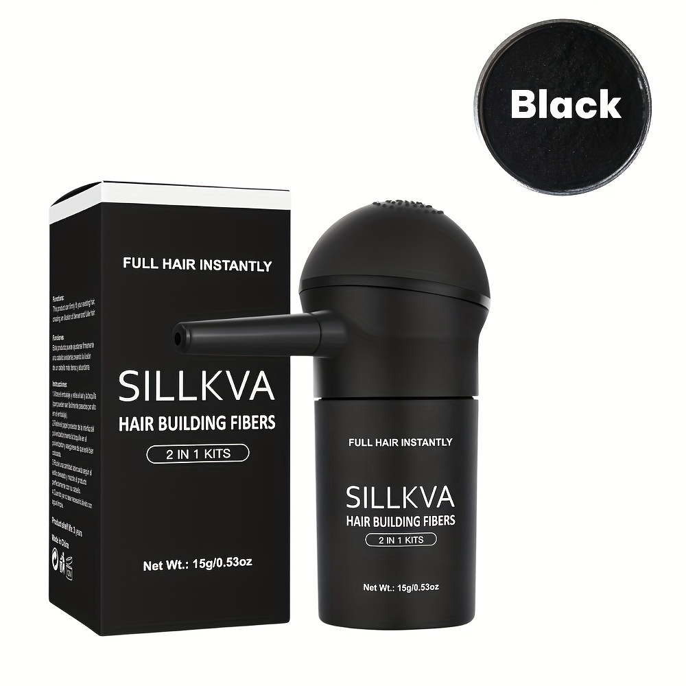 TEMU Sillkva Hair Thickening Fibers 2-in-1 Kit - Natural Look, Smudge & Water Resistant, For Thinning Hair (0.53oz)