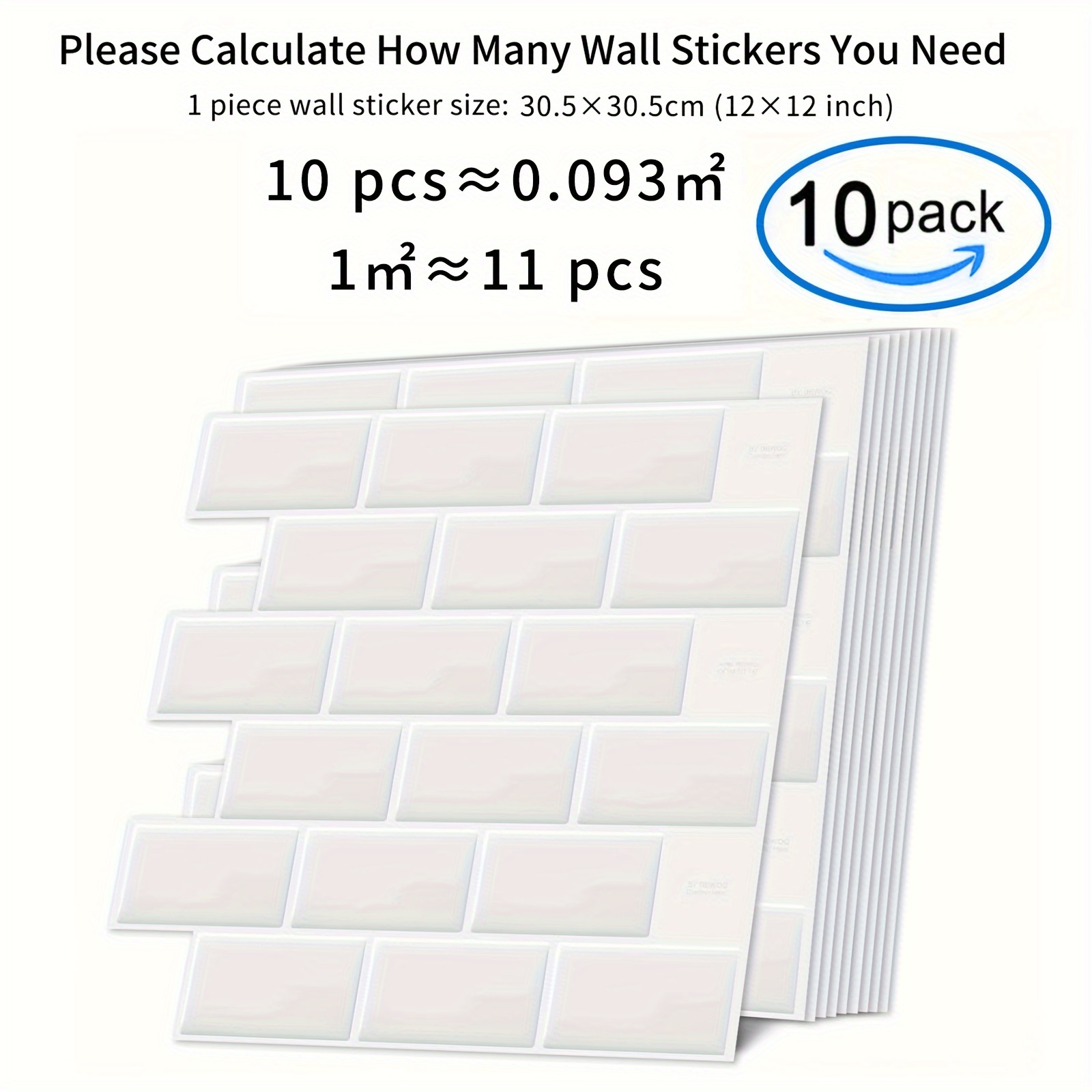 10pcs Peel And Stick Backsplash Tile For Kitchen, Textured Self-adhesive Subway Wall Tile For Kitchen Bathroom Laundry Room, Backing & Thicker Design - 12"x12" White