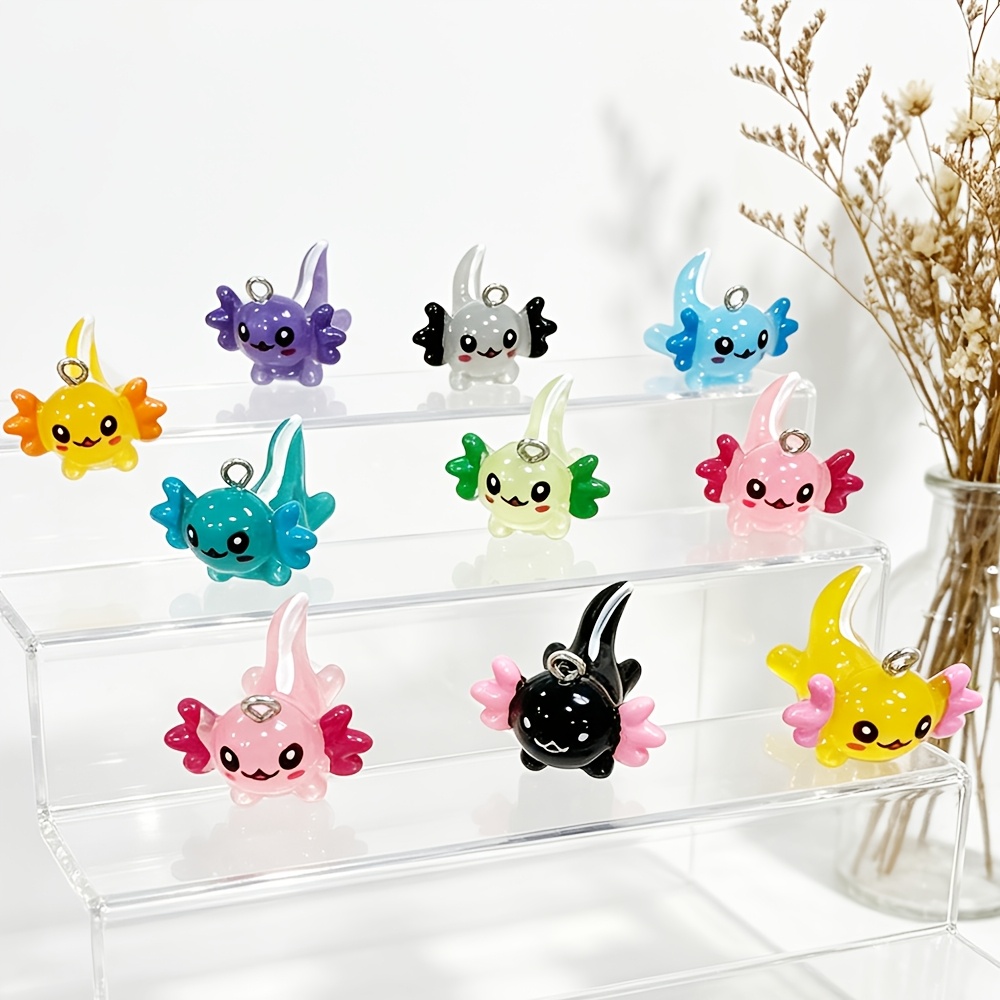Image of 10pcs Resin Mixed Color Kawaii Luminous Hexatosaurus/salamander Design Charms For Jewelry Making, Cartoon Fish Axolotl Animal Pendants