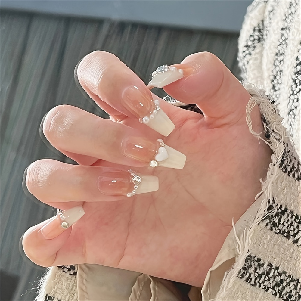 

24pcs Reusable Pearls Nail Art Artificial Nails Durable Full Cover False Nails Finger Nail Diy Decoration Women