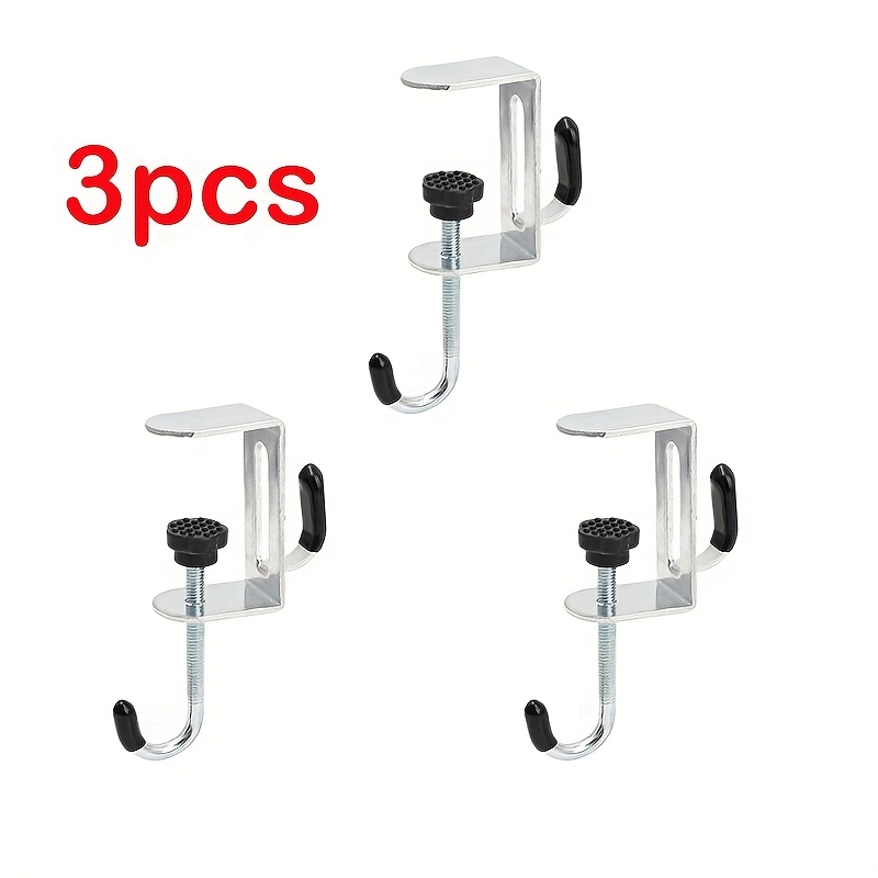 TEMU 3pcs No-drill Adjustable Fixed Desktop Backpack Hook Heavy Metal Desktop Rack Design Suitable For Home Office School Desk Kitchen Storage Rotary