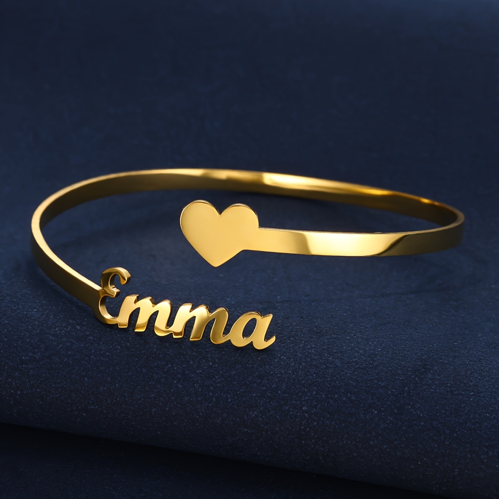 Personalized Emma Open Cuff Bracelet with Heart Charm