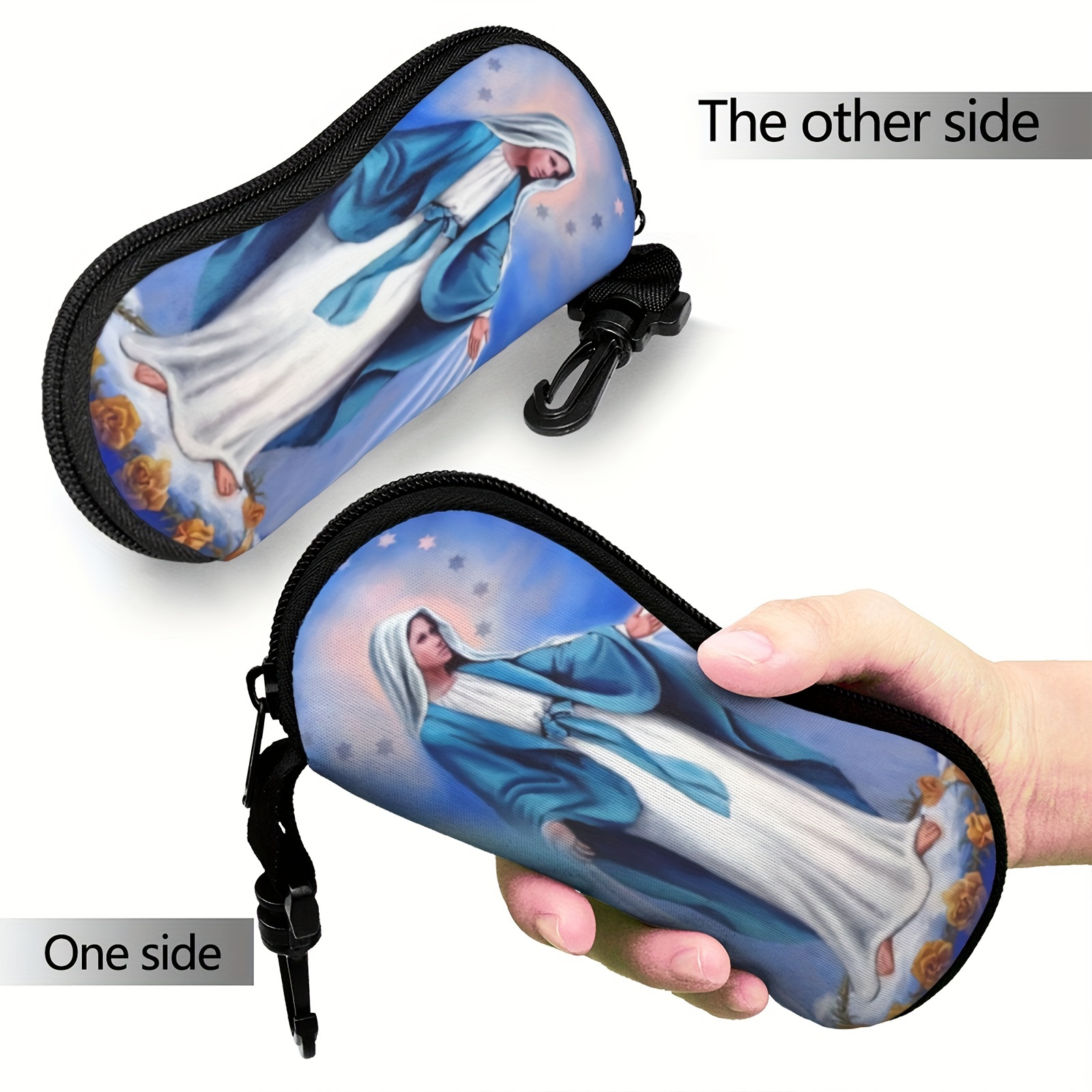     mary print eyeglass case with keychain waterproof portable sunglass   pouch ultra light neoprene soft accessory unisex pack of 1 details 12