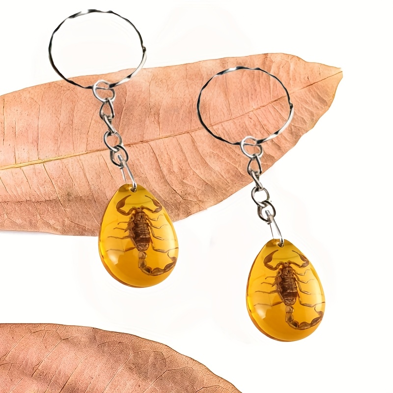 TEMU 2pcs Golden Luminous Amber Pattern Specimen Keychain - Amber Specimen Of Plastic, Luminous Resin Keychain Pendant - High- Resin Synthetic , In