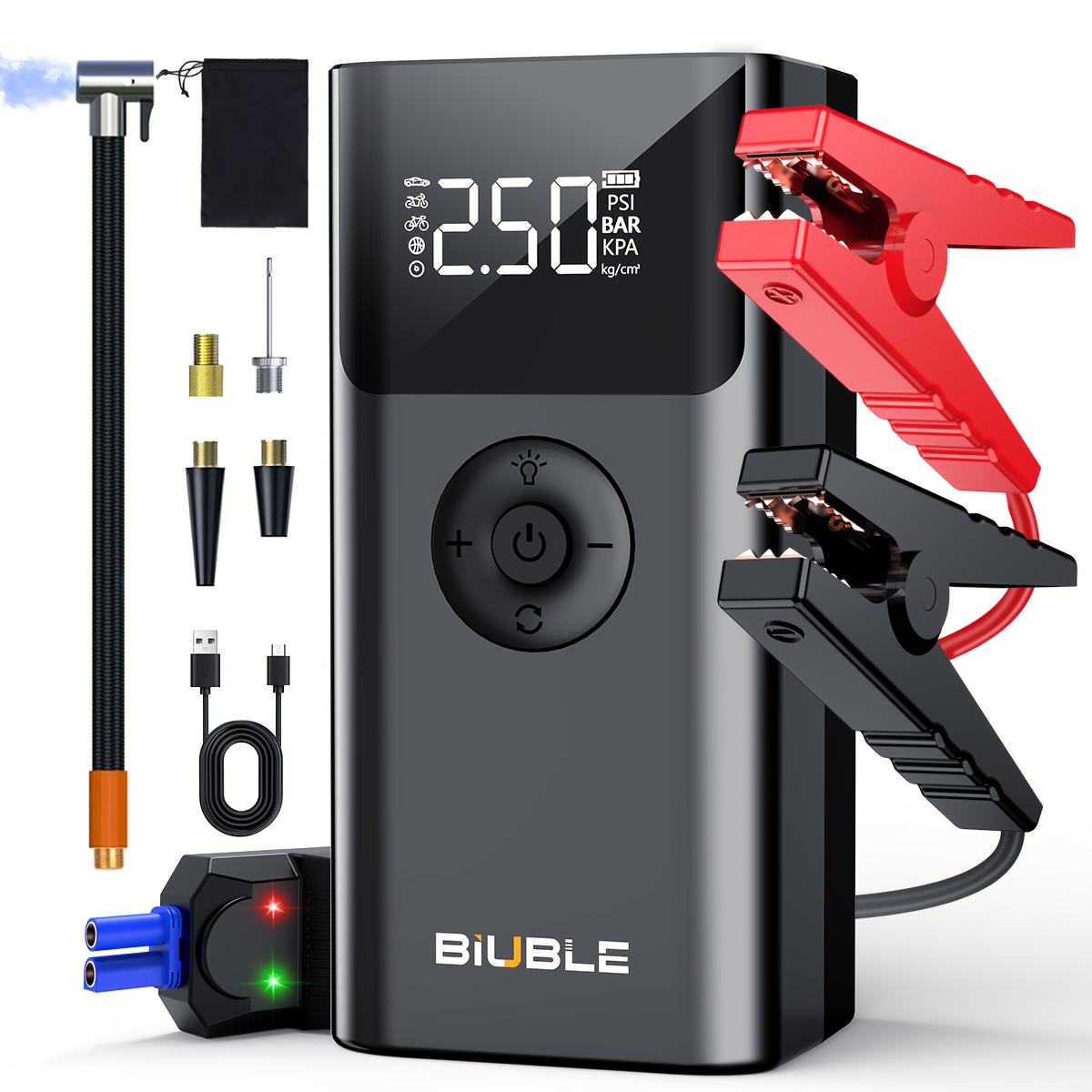 E-shop Autobatterie-Starthilfe, 8000A 12V Starthilfe mit Reifenkompressor 150PSI Luftkompressor, Tragbarer Batterie-Booster Starthilfe-Box