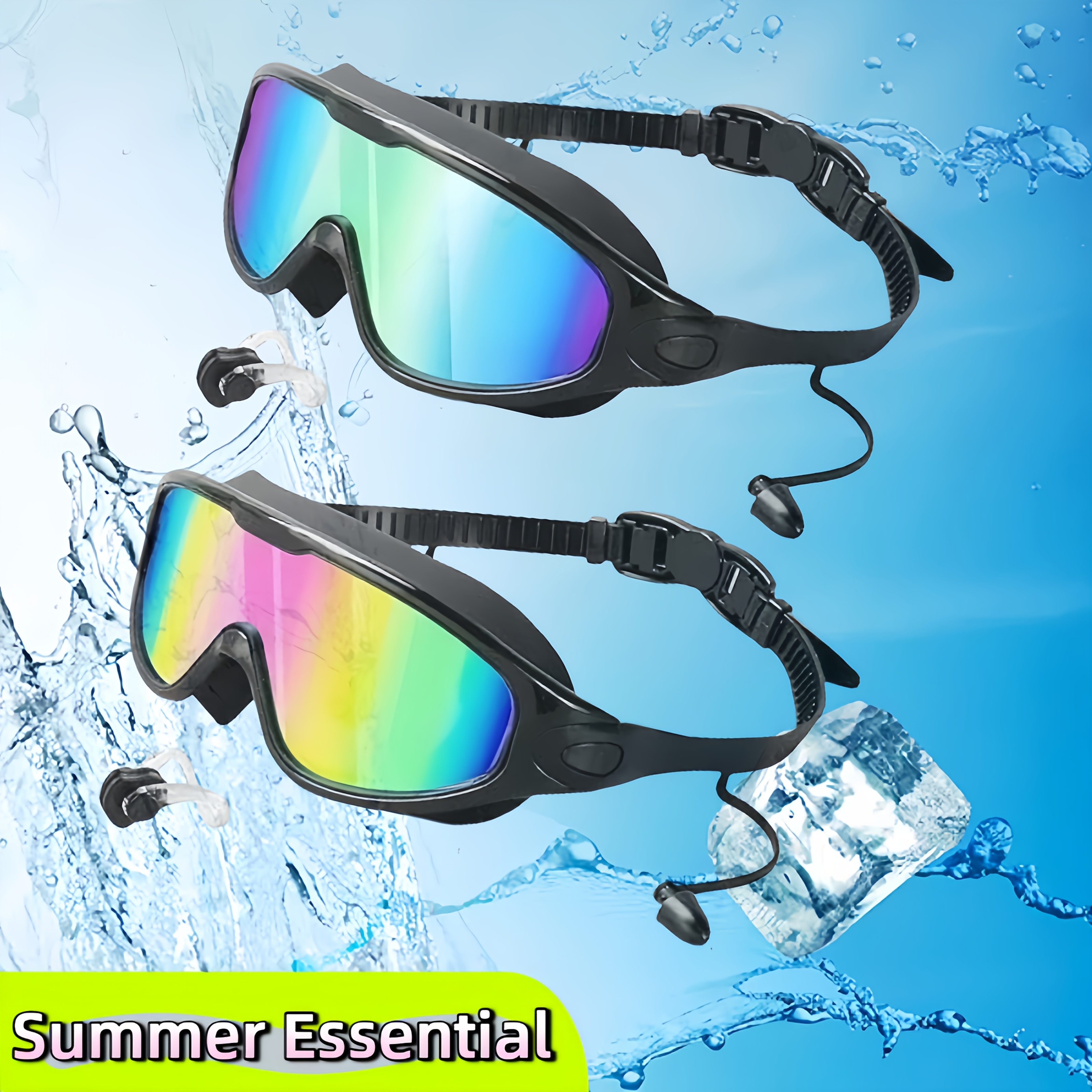 2pcs anti fog swim goggles set with earplugs nose clip waterproof bag uv protection swimming goggles for men women teens ideal for outdoor swimming   gear fun gift essential swim accessories