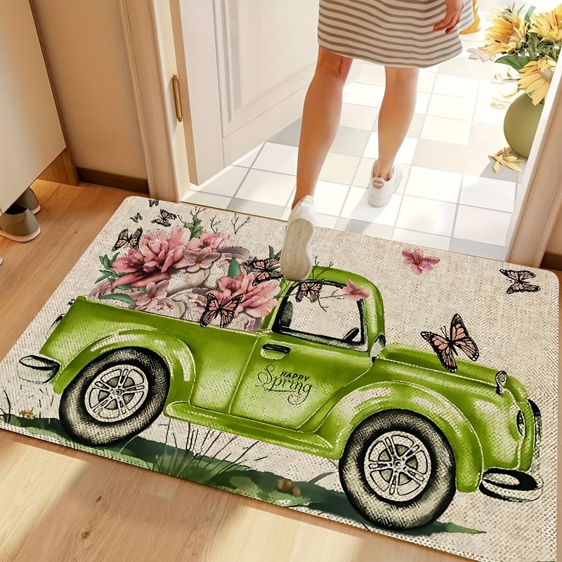 

1pc Truck Design Doormat - Rectangle, Stain Resistant, Low Pile, Machine Washable, Polyester, Machine Made Entrance Mat For Indoor/outdoor, Easy To Clean, Dirt Resistant, 1cm , 800gsm