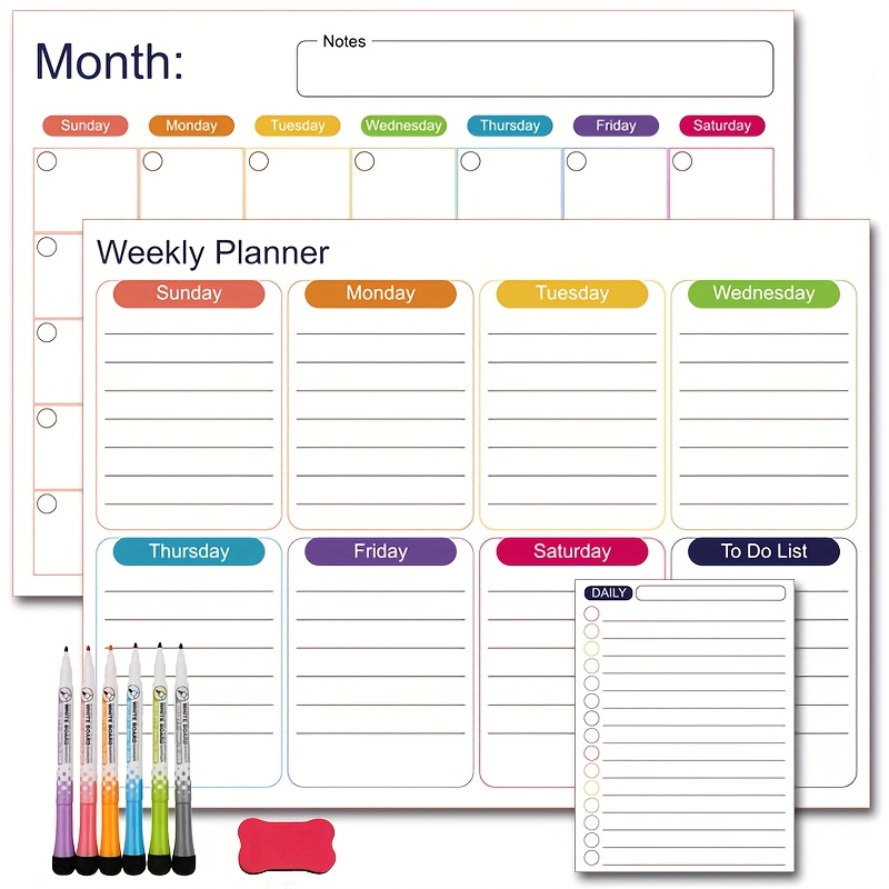 Image of 10/12pcs Magnetic Whiteboard Weekly Planner Set, Fridge Magnets, Magnetic Dry Erase Calendar Set, Monthly Planner And Weekly Planner, Magnetic Dry Erase Board Refrigerator Calendar Set